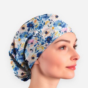 floral scrub caps scrub hats for women Nurse scrub cap blue euro surgical cap _ bluetime 19