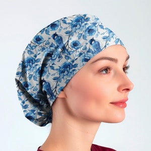 floral scrub caps scrub hats for women Nurse scrub cap blue euro surgical cap image 1