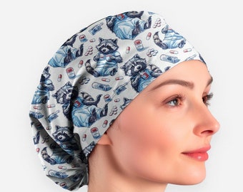 ICU nurse scrub cap, raccoon medicine surgical hat