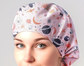 Universe scrub caps women celestial scrub cap moon surgical scrub hat nurse surgery caps