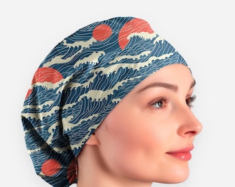 Great Wave scrub caps for women, japanese wave scrub cap surgical cap with buttons