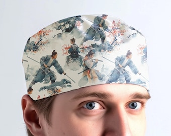 Unisex scrub cap, samurai style man scrub hat, unisex surgical cap - Jap33