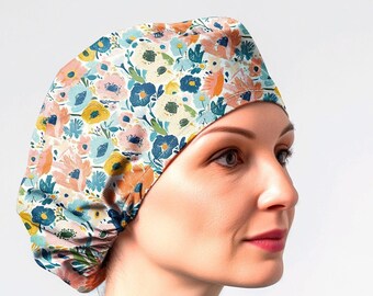 floral scrub caps scrub hats for women Nurse scrub cap blue euro surgical cap