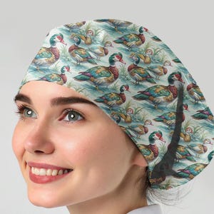 Fun ducks scrub caps for women, surgical cap with buttons for nurse, duck surgical hat, duck 305