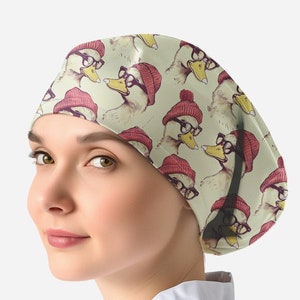 Fun ducks scrub caps for women, surgical cap with buttons for nurse, hipster duck surgical hat