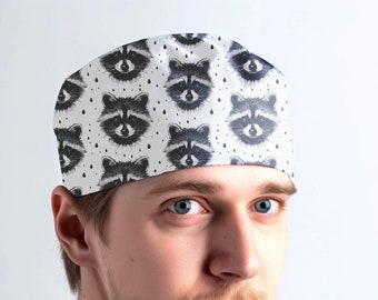 raccoon scrub cap, toggle man scrub hat, unisex surgical cap