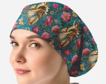cardio scrub caps for women, nurse scrub hat toggle, heart surgical cap _ cardio 15