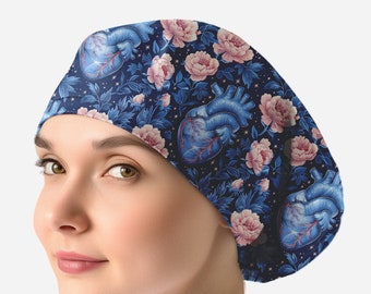 cardiac scrub caps for women, nurse scrub hat toggle, heart surgical cap _ cardio 10