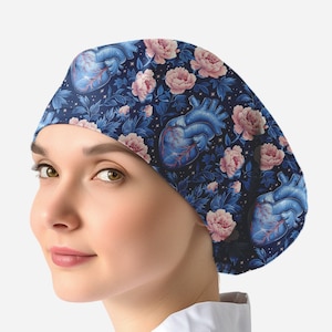 cardiac scrub caps for women, nurse scrub hat toggle, heart surgical cap _ cardio 10