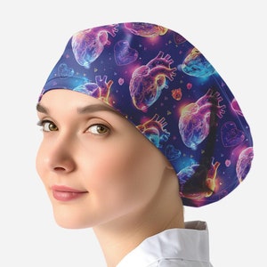 neon hearts cardiac scrub caps for women, nurse scrub hat toggle, heart surgical cap _ heart 12