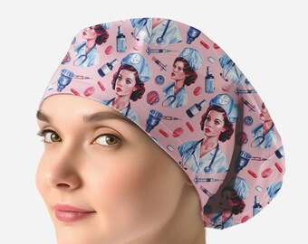 Retro Nurse Scrub Cap, Euro Surgical Hat with Toggle