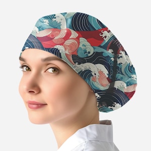 Great Wave scrub caps for women japanese wave scrub cap surgical cap with buttons