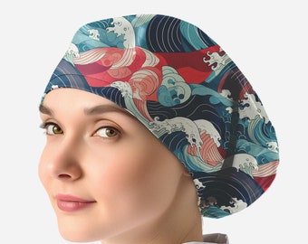 Great Wave scrub caps for women japanese wave scrub cap surgical cap with buttons