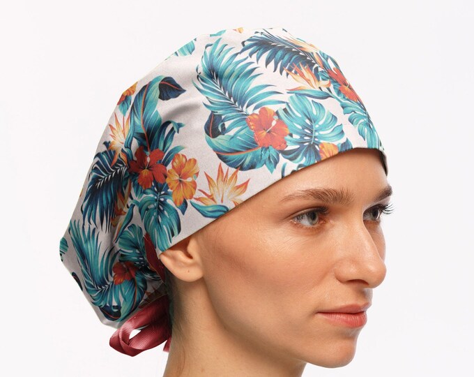 Surgical Cap, Euro Scrub Caps for Women Floral Scrub Hat, Tropical