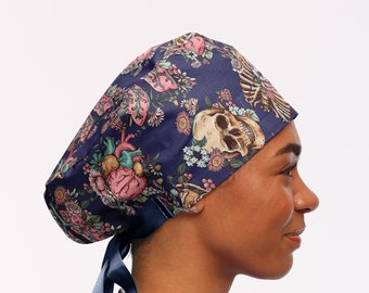 Scrub caps women, Floral anatomy scrub hat, nurse surgical cap, euro scrub hat women