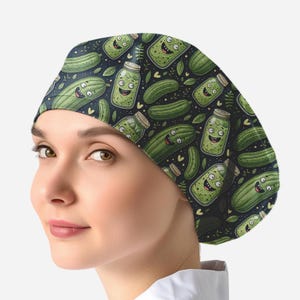 Crazy pickles scrub caps for women, toggle scrub cap surgical cap with buttons _ pickles 03