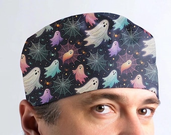 Halloween scrub cap, ghost surgical cap, spooky doctor hat