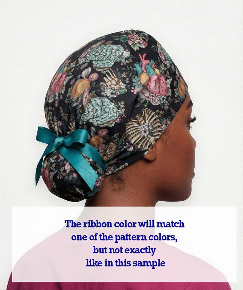 euro style scrub cap ponytail nurse surgical hat side view
