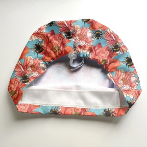 bee scrub cap women, floral euro surgical cap with buttons for nurse image 2