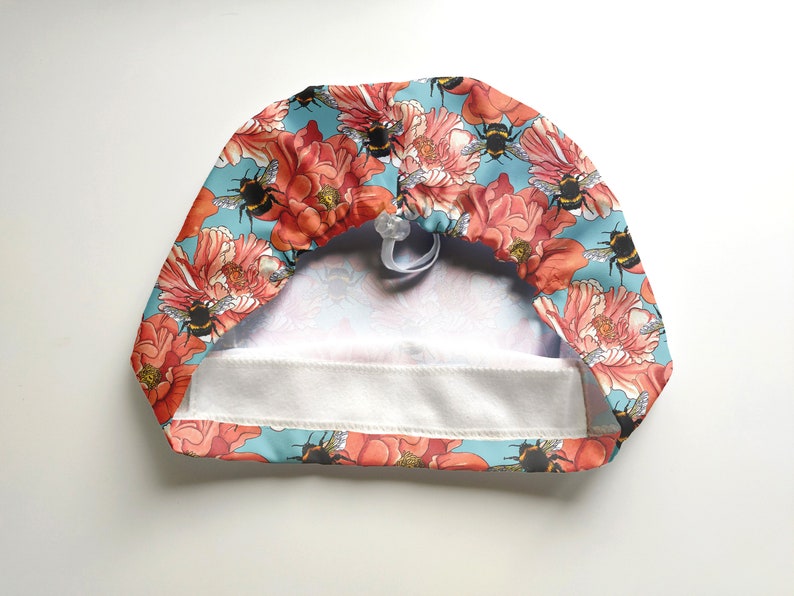 bee scrub cap women, floral euro surgical cap with buttons for nurse image 2