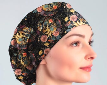 Cardiac nurse scrub cap, anatomical heart surgical hat