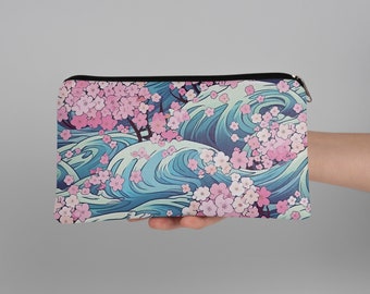 great wave zipper pouch, cosmetic bag, Japanese makeup pouch, woman christmas gift