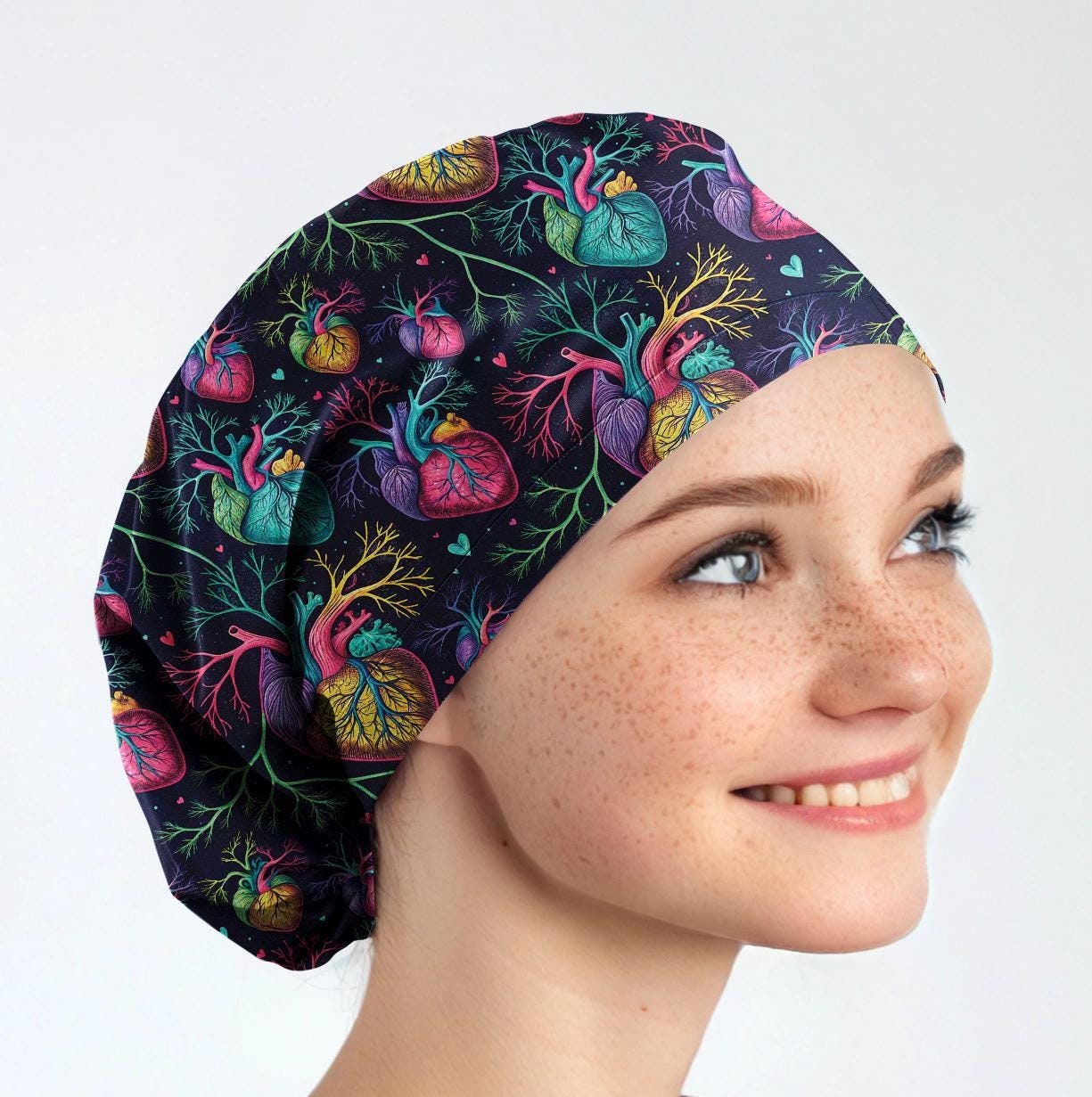 cardiac scrub caps for women, nurse scrub hat toggle, heart surgical cap , cardio 305