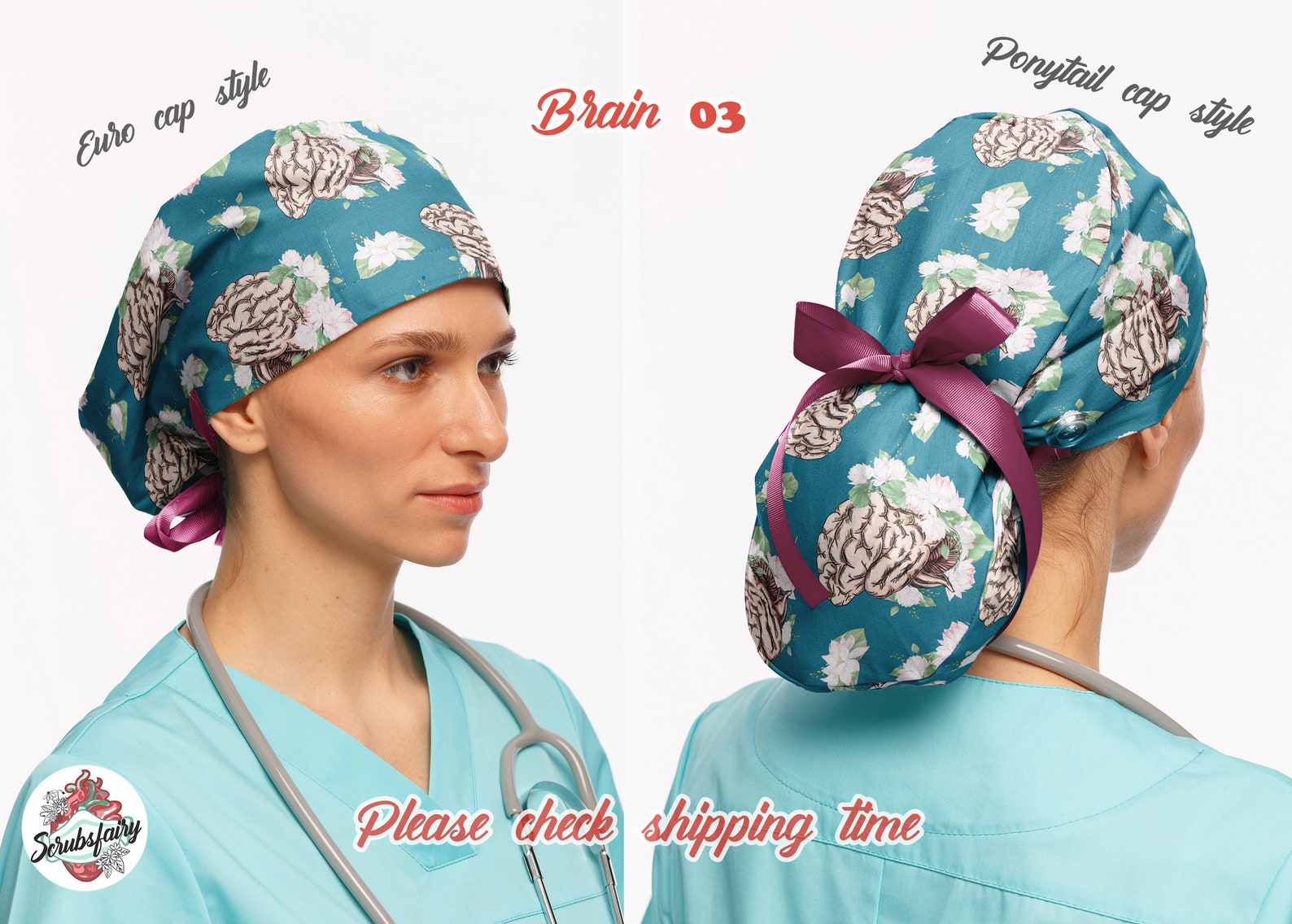 Brain scrub hat anatomy scrub cap woman brain nurse hat | Etsy