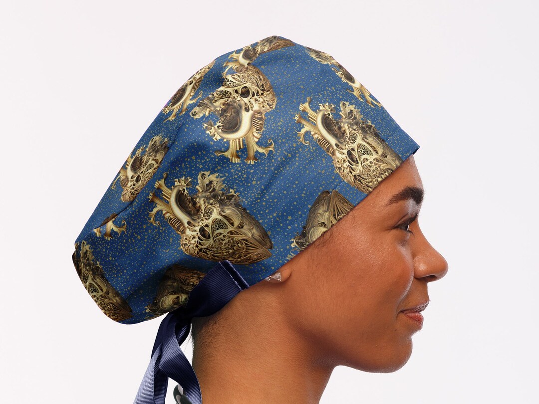 Cardiac Scrub Caps for Women, Nurse Scrub Hat Ponytail, Heart Surgical