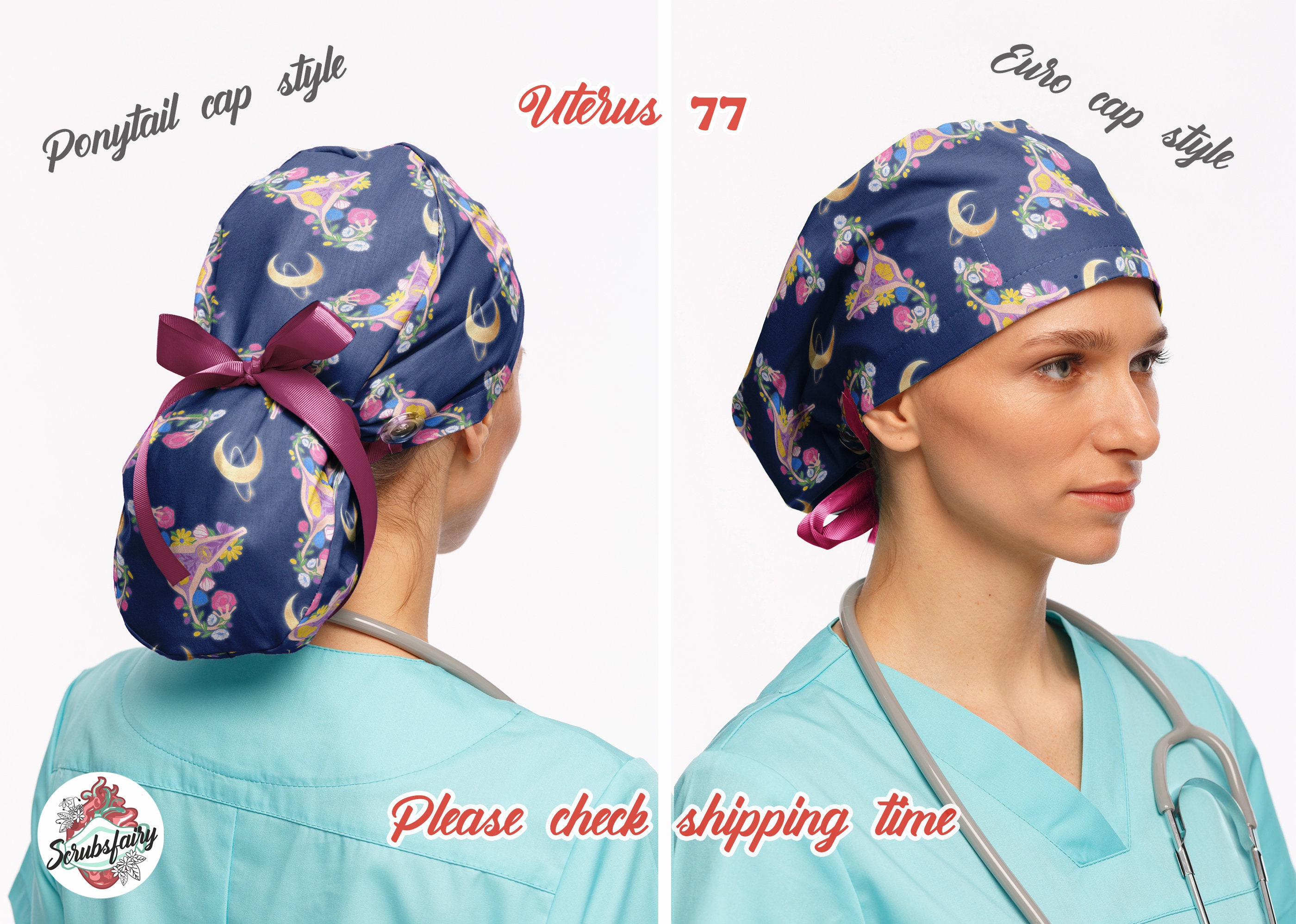 Uterus scrub caps ponytail surgical hat women medical | Etsy