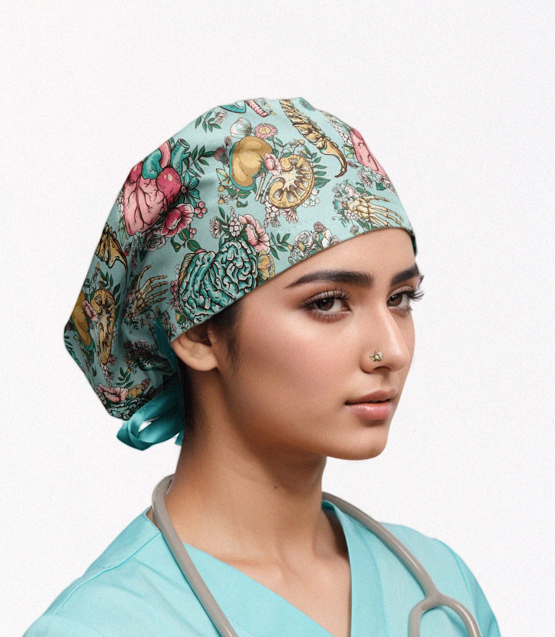 Scrub Caps Women, Floral Anatomy Scrub Hat, Nurse Surgical Cap, Euro