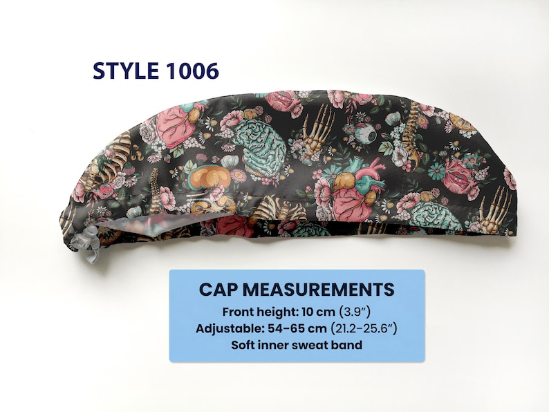Anatomy scrub cap, floral organs nurse ponytail hat 1006
