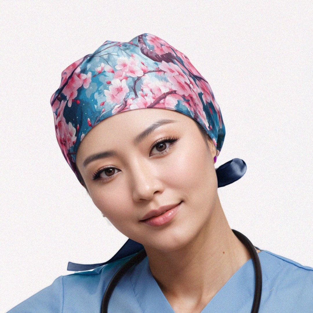 Floral Scrub Caps Scrub Hats for Women Nurse Scrub Cap Cherry Blossom