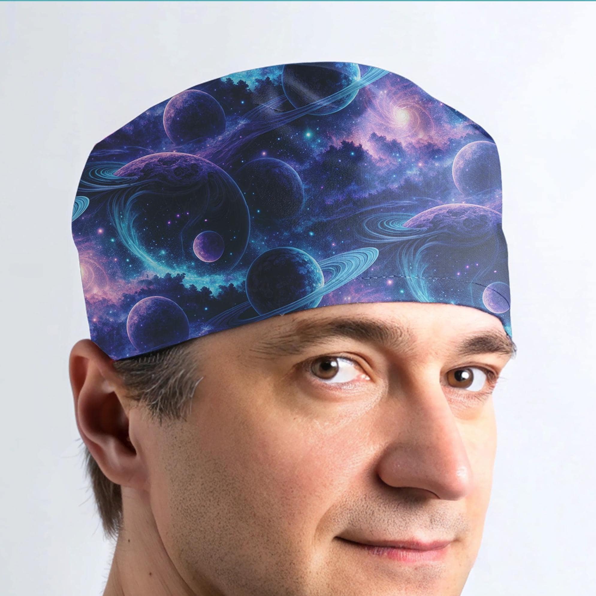 Toggle scrub cap, celestial man scrub hat, unisex surgical cap - astro 305