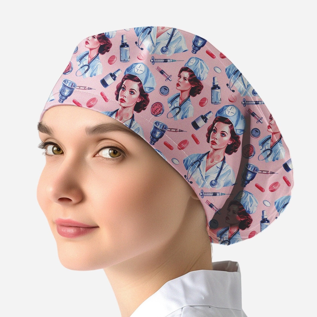 Retro Style Nurse Scrub Cap Toggle, Euro Surgical Scrub Hat, Nurse Cap ...