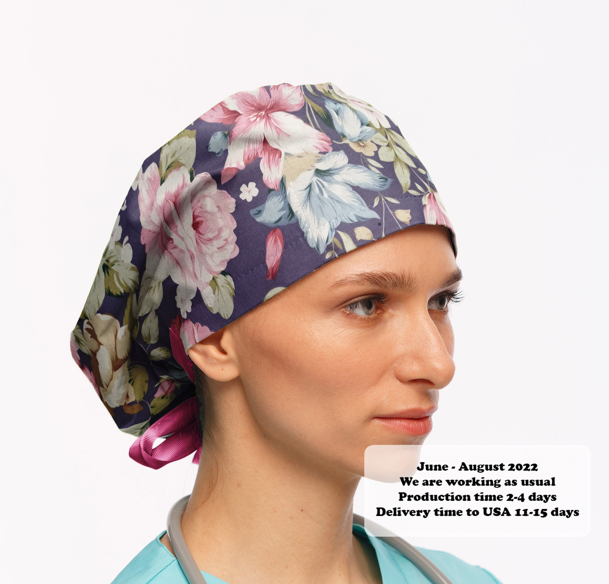 Floral Scrub Caps Scrub Hats for Women Nurse Scrub Cap Euro Etsy