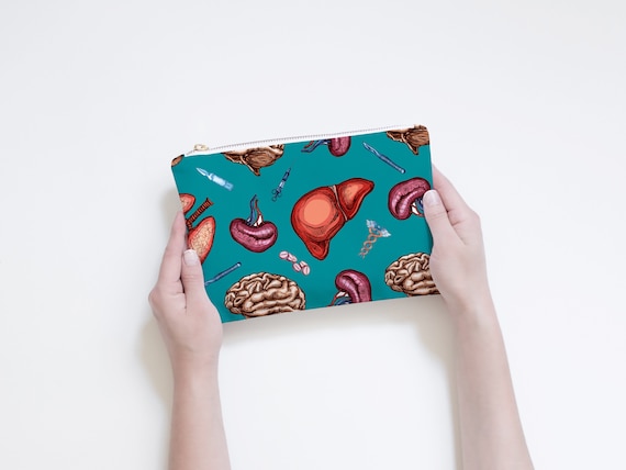 nurse cosmetic bag, anatomy zipper pouch, nurse thank you gift