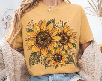 Sunflowers Shirt, Comfort Colors Sunflower Lovers Shirt, Vintage Wild Flowers Tshirt, Gardeners Retro Floral Shirt Gift, Boho Flowers Shirt