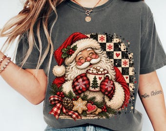 Coffee Lovers Christmas Shirt, Vintage Santa Claus Shirt, Retro Comfort Colors Christmas Tshirt Gift, Cute Santa Portrait Holiday Shirt