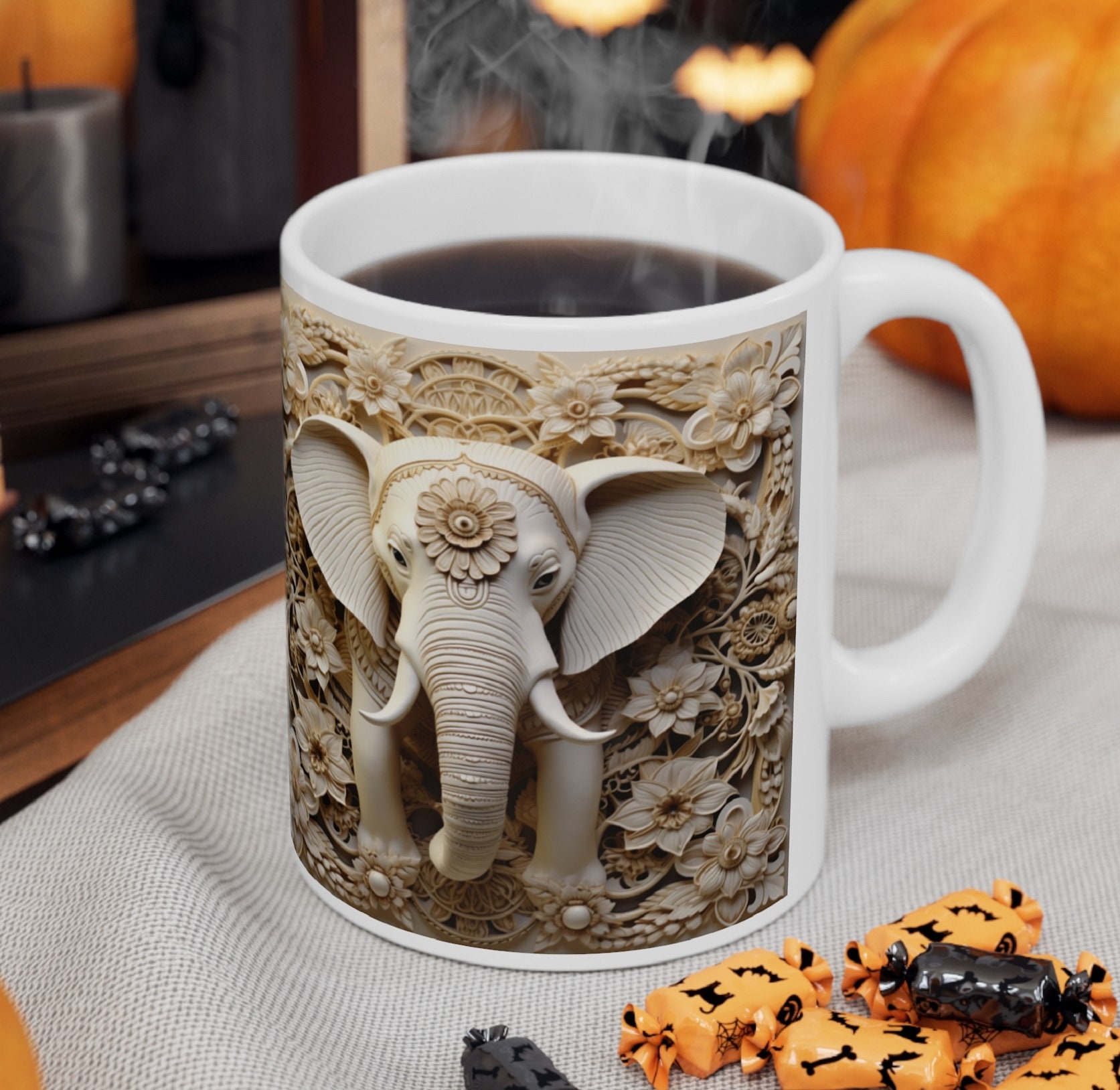 3D White Elephant Mug Wrap Carved Elephant Mug Sublimation Etsy