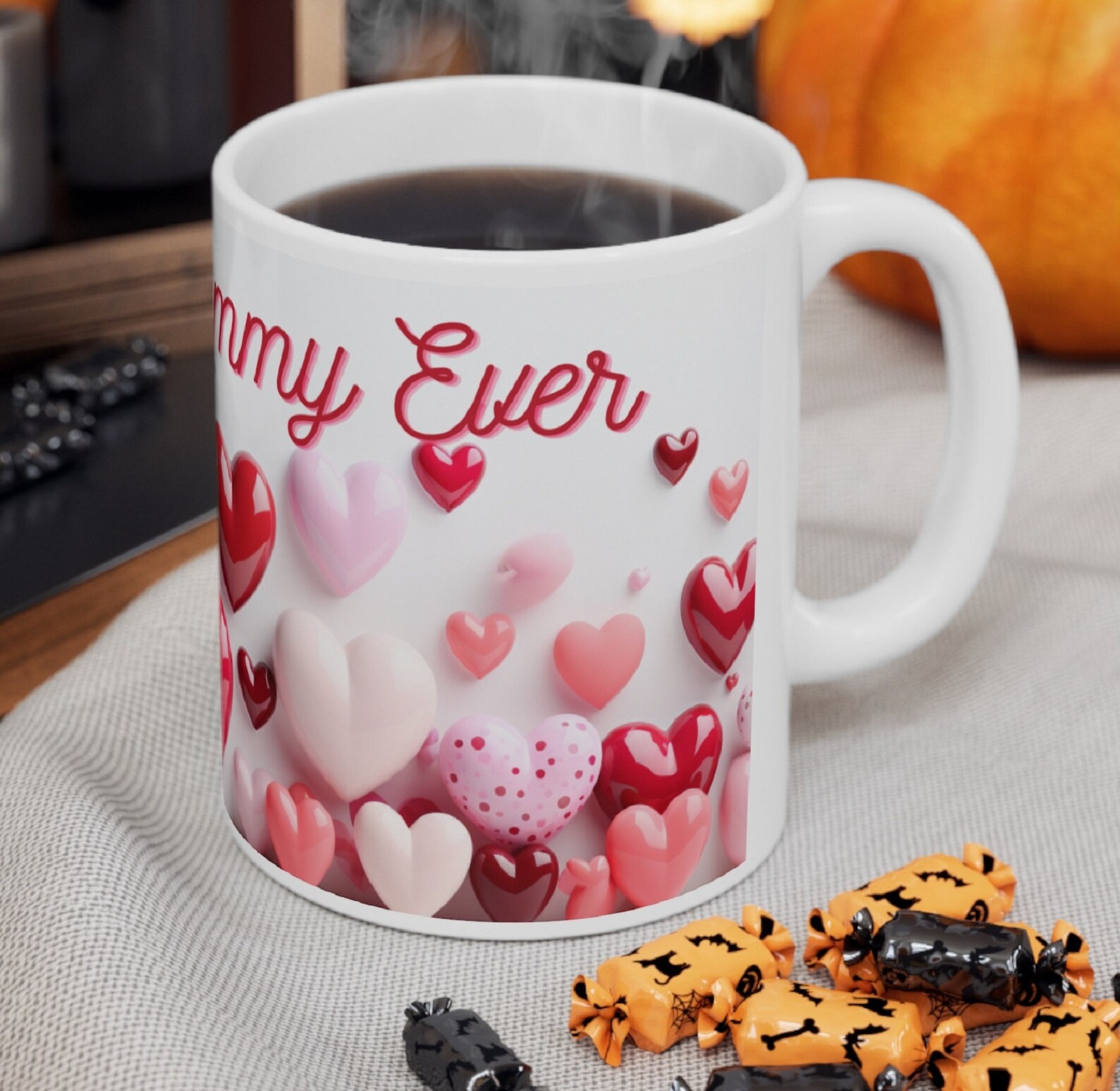 3D Hearts Valentines Day and Mothers Day Mug Wrap, Cute Pink Hearts Mug ...