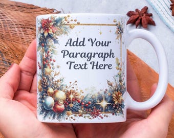 Fügen Sie Text Weihnachtsbecher-Verpackung hinzu, fügen Sie Ihren Namen hinzu Blumenweihnachten 11oz & 15oz Becher Sublimationsdesign, digitale Weihnachtsverzierungen Becher Design PNG