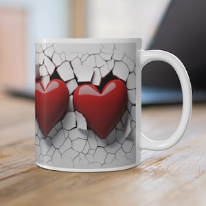 3D Heart Hole in a Wall Mug Wrap, Red Valentine Hearts Mug Sublimation Design, 11oz and 15oz Valentines Day Heart Mug Wrap, Instant Download