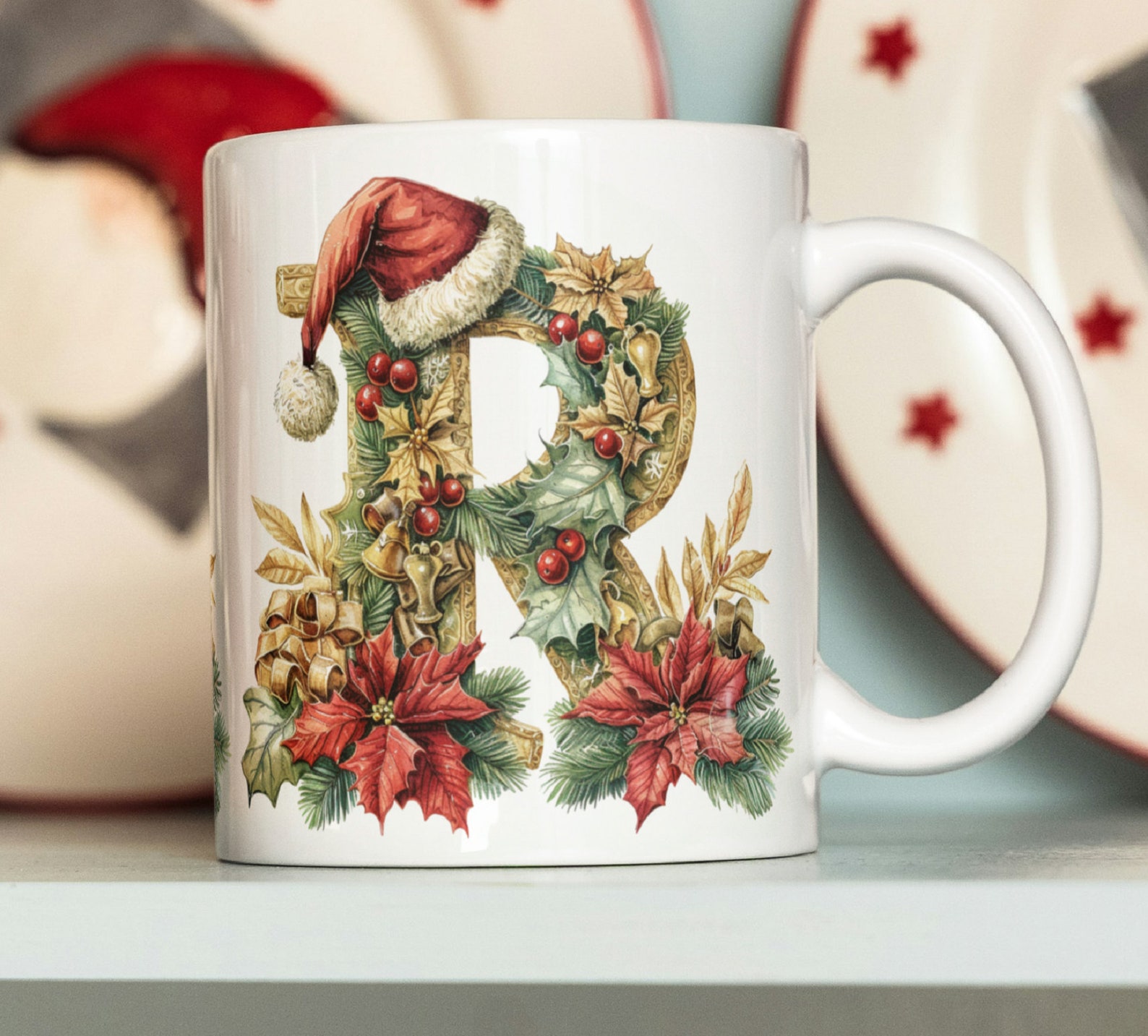 Christmas Alphabet R Mug Wrap, Letter R 11oz & 15oz Mug Sublimation ...