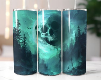 Spooky Full Moon Tumbler Wrap, Halloween Landscape 20oz Skinny Tumbler Sublimation Design, Instant Download Skull Full Moon Tumbler Wrap PNG