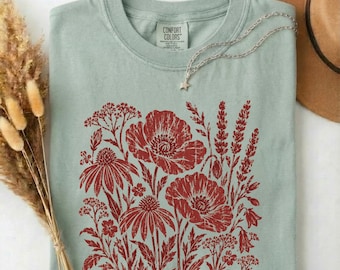 Wildflowers Shirt, Comfort Colors Retro Floral Shirt, Vintage Wild Flowers Tshirt, Gardeners Retro Floral Shirt Gift, Boho Flowers Shirt