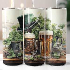 St Patricks Day Tumbler Wrap, Irish Beer and Shamrock 20oz Skinny Tumbler Sublimation Design, St Patrick&#39;s Day Straight Tumbler Wrap PNG