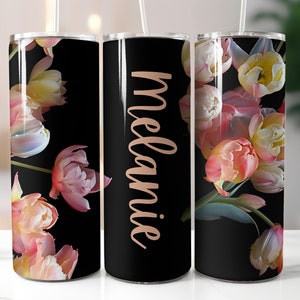 Add Your Own Text Floral Tumbler Wrap, Customizable Tulips Floral 20oz Skinny Tumbler Sublimation Design, Add Name Flowers Tumbler Wrap PNG