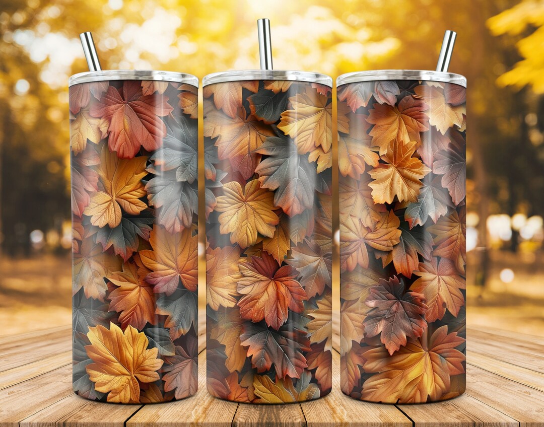 3D Autumn Tumbler Wrap, Fall Leaves 20oz Skinny Tumbler Sublimation ...