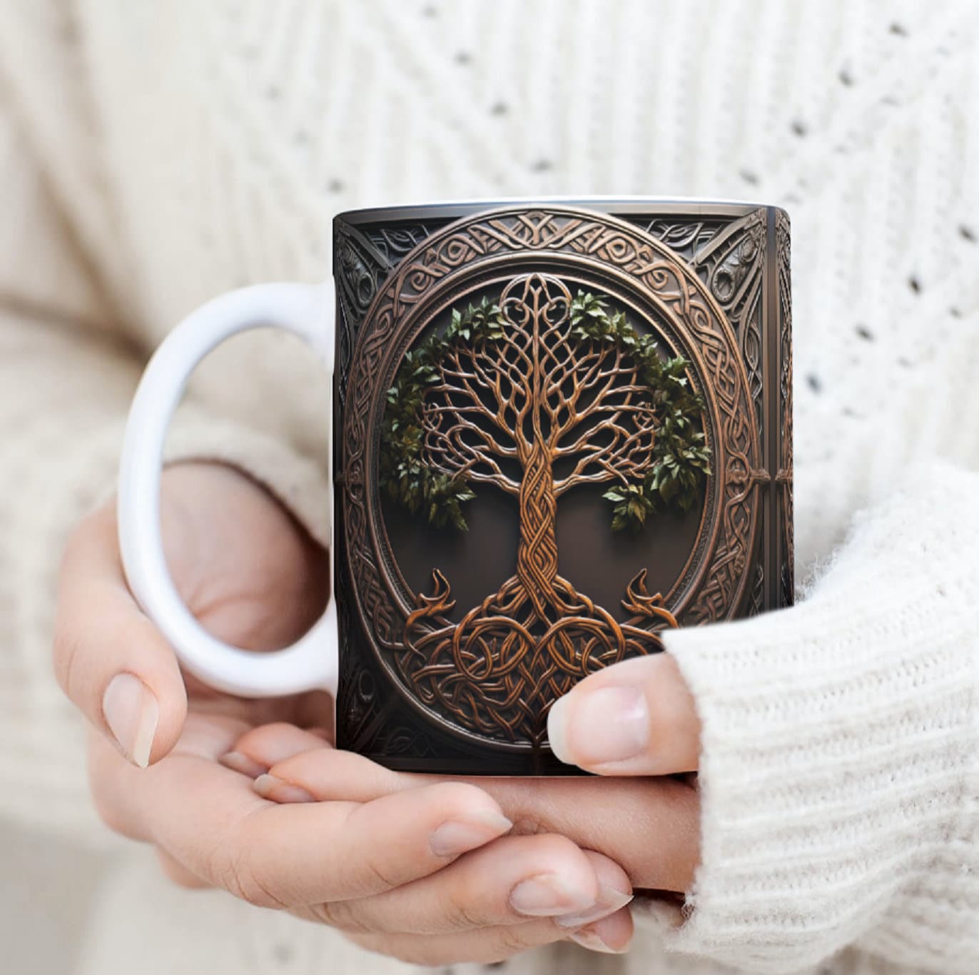 3D Tree of Life Mug Wrap, 3D Leather Effect Tree of Life Mug Sublimation Design, 11oz And 15oz Buddhism Spiritual Mug Sublimation Template